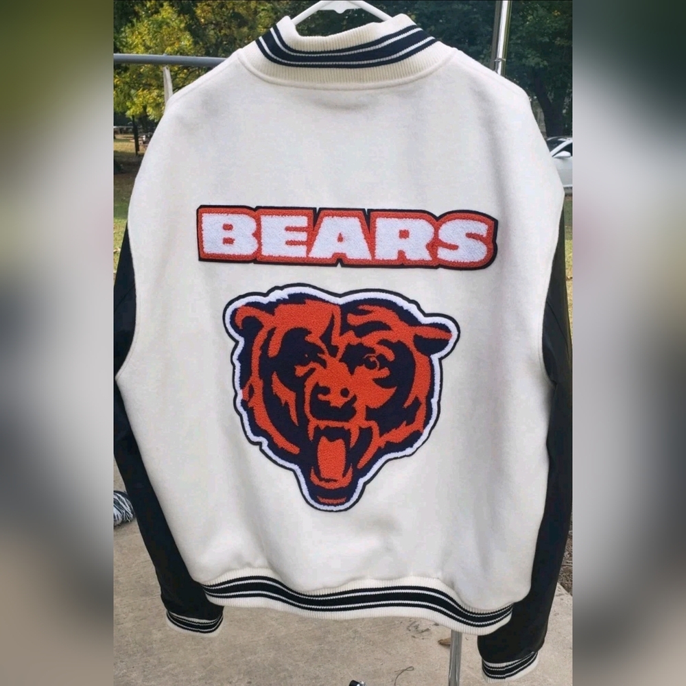 AUTOGRAPHED* Jeff Hamilton® Chicago Bears Embroidered Wool Leather Jacket | XL